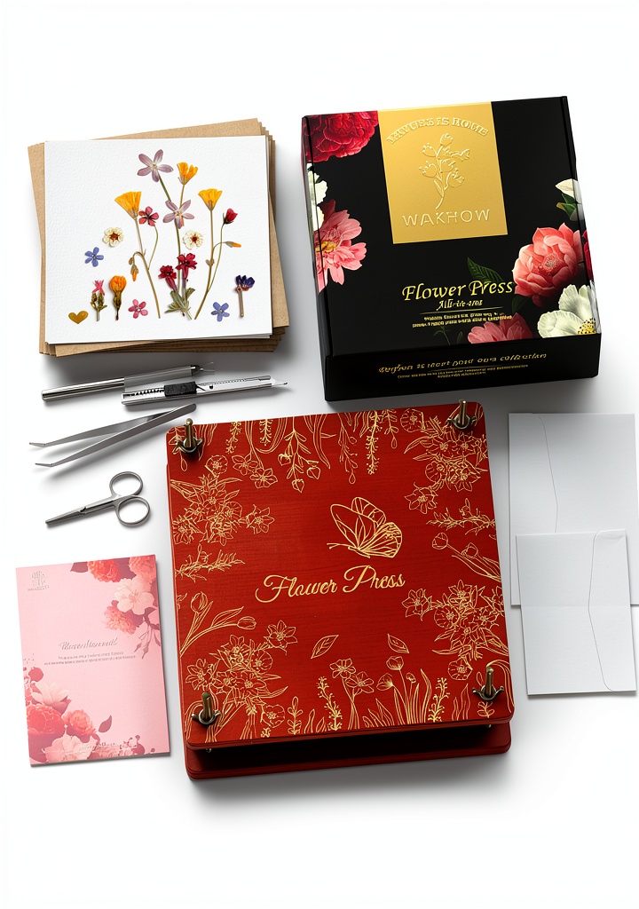 Child pressing wildflowers with Wakhow Classic Flower Press in a garden