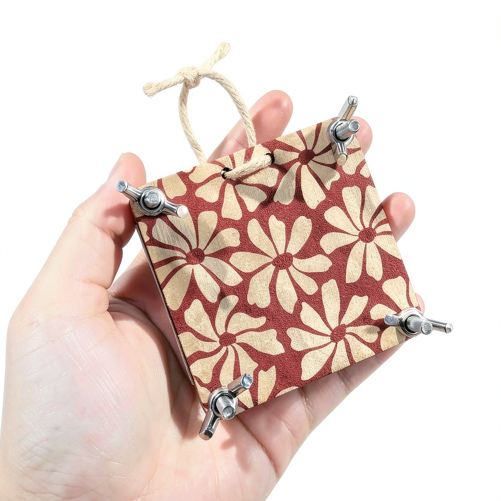 Mini flower press set on a wooden desk with fresh blossoms