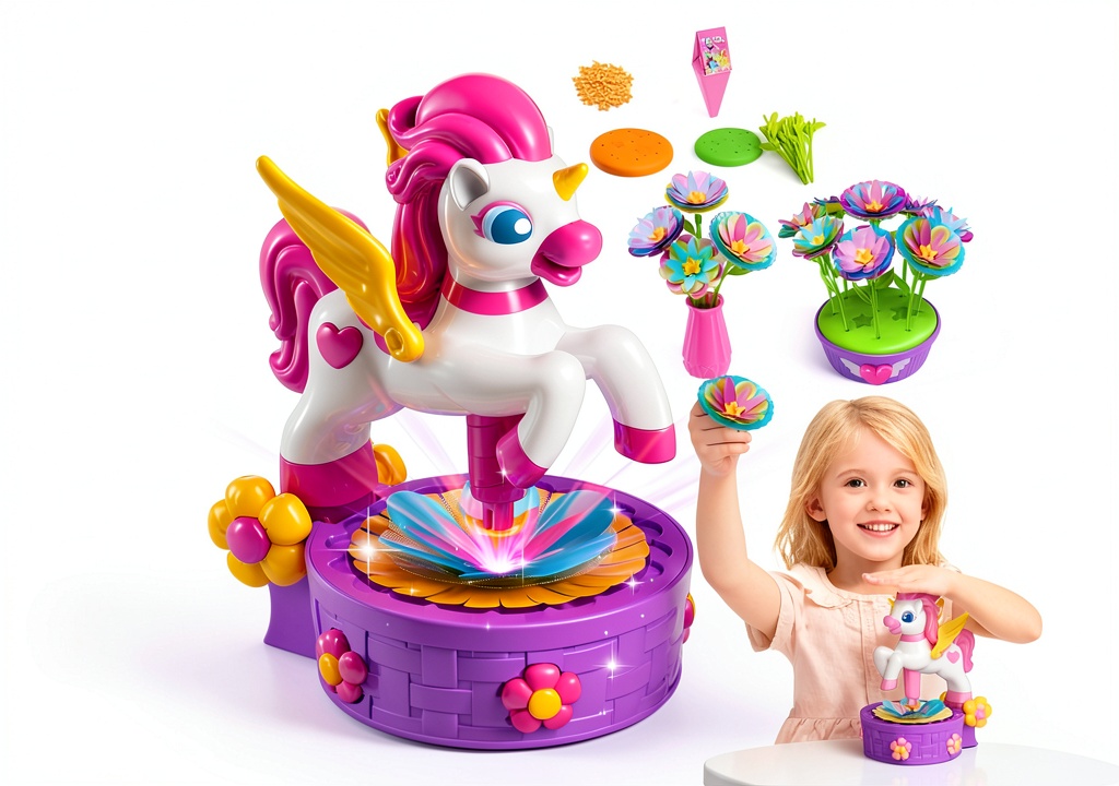 Child using Unicorn Flower Maker kit in a playroom