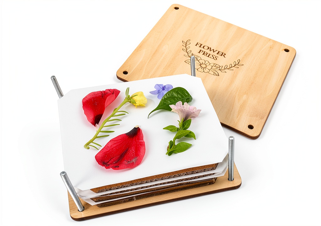 Child using GOTHINK flower press kit in a garden