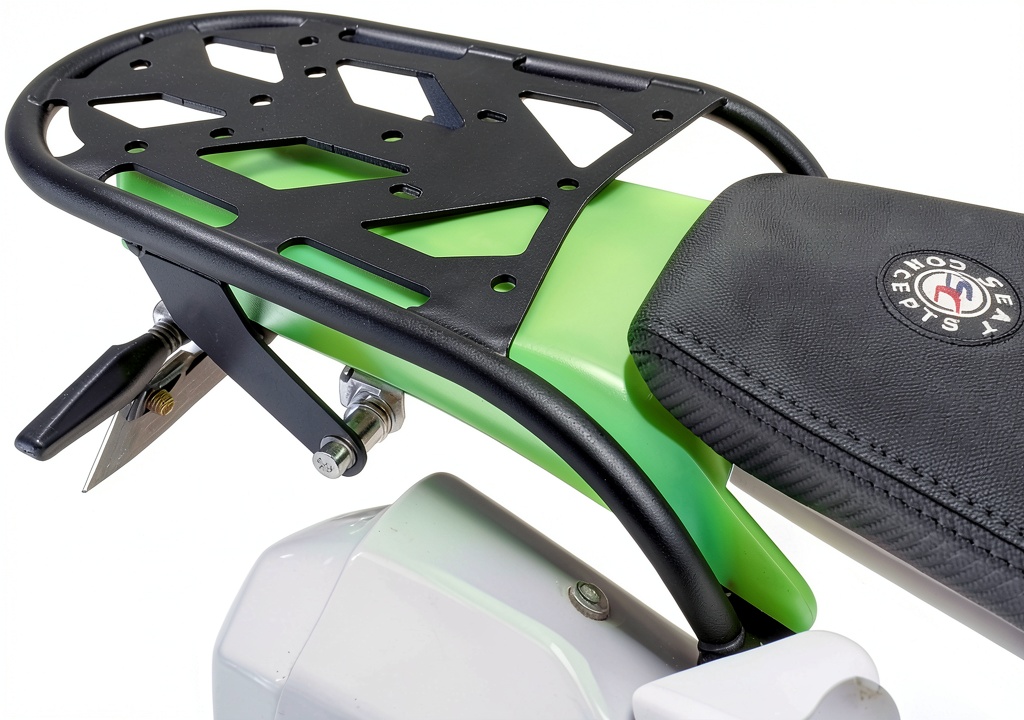 Precision KLX230 rear rack installed on a motorcycle